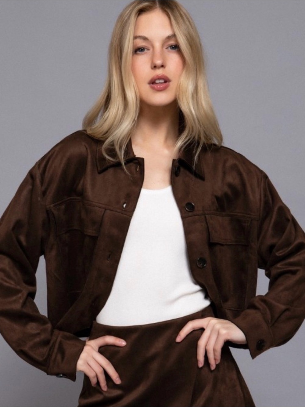 Brown Suede-Look Women’s Jacket - Stylish Overshirt